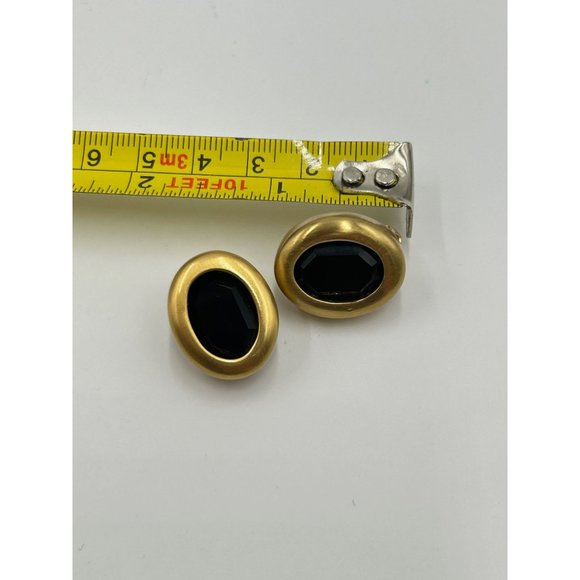 Signed CAROLEE Black Glass Matte Gold Tone Clips Statement Earrings Oval Shaped - Picture 9 of 9